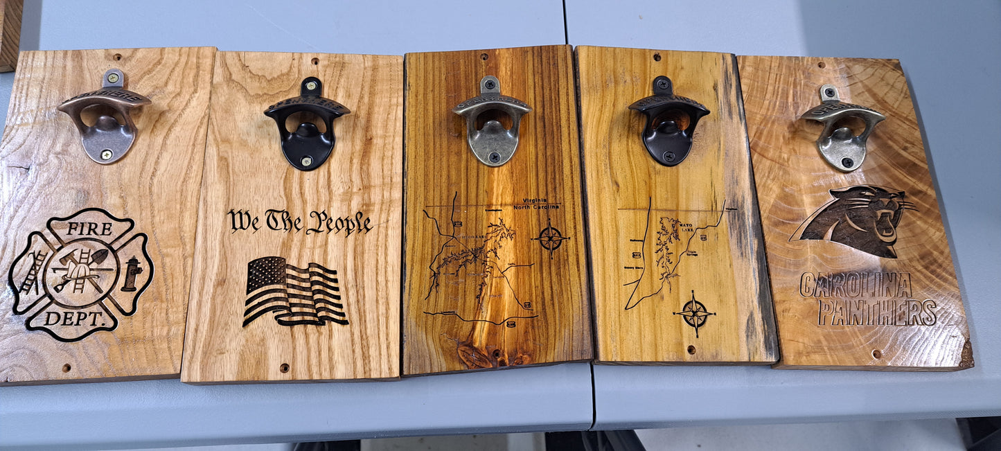 Laser Engraved Reclaimed Wood Bottle Openers
