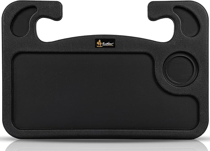 EcoNour 2 in 1 Car Steering Wheel Desk | Tray for Laptop Car Mount with Pen Holder | Desk Console for Car | Food Tray for Eating with Drinks Holder | Multipurpose Travel Car Accessories