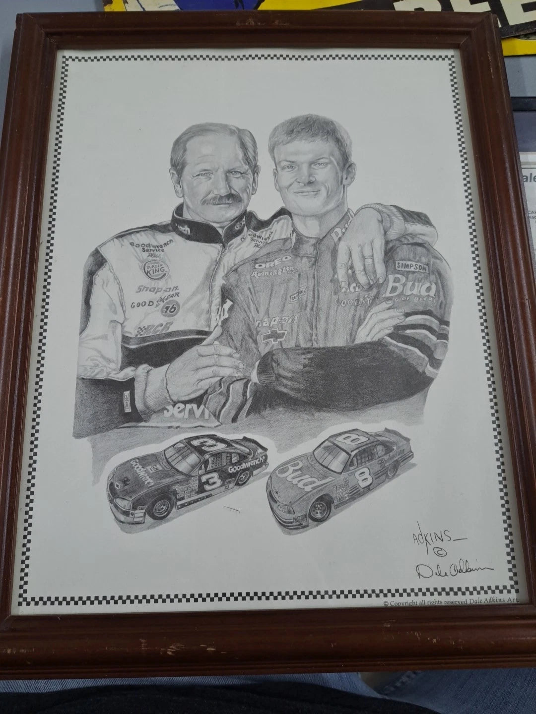 Official Dale Adkins Art Dale EARNHARDT Sr & Jr 11 x 14 Lithograph in Frame