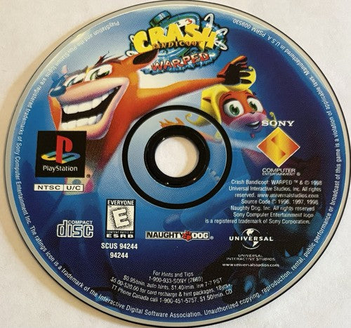 Crash Bandicoot Warped -BL (PlayStation 1, PS1) DISC ONLY | NO TRACKING | M3531