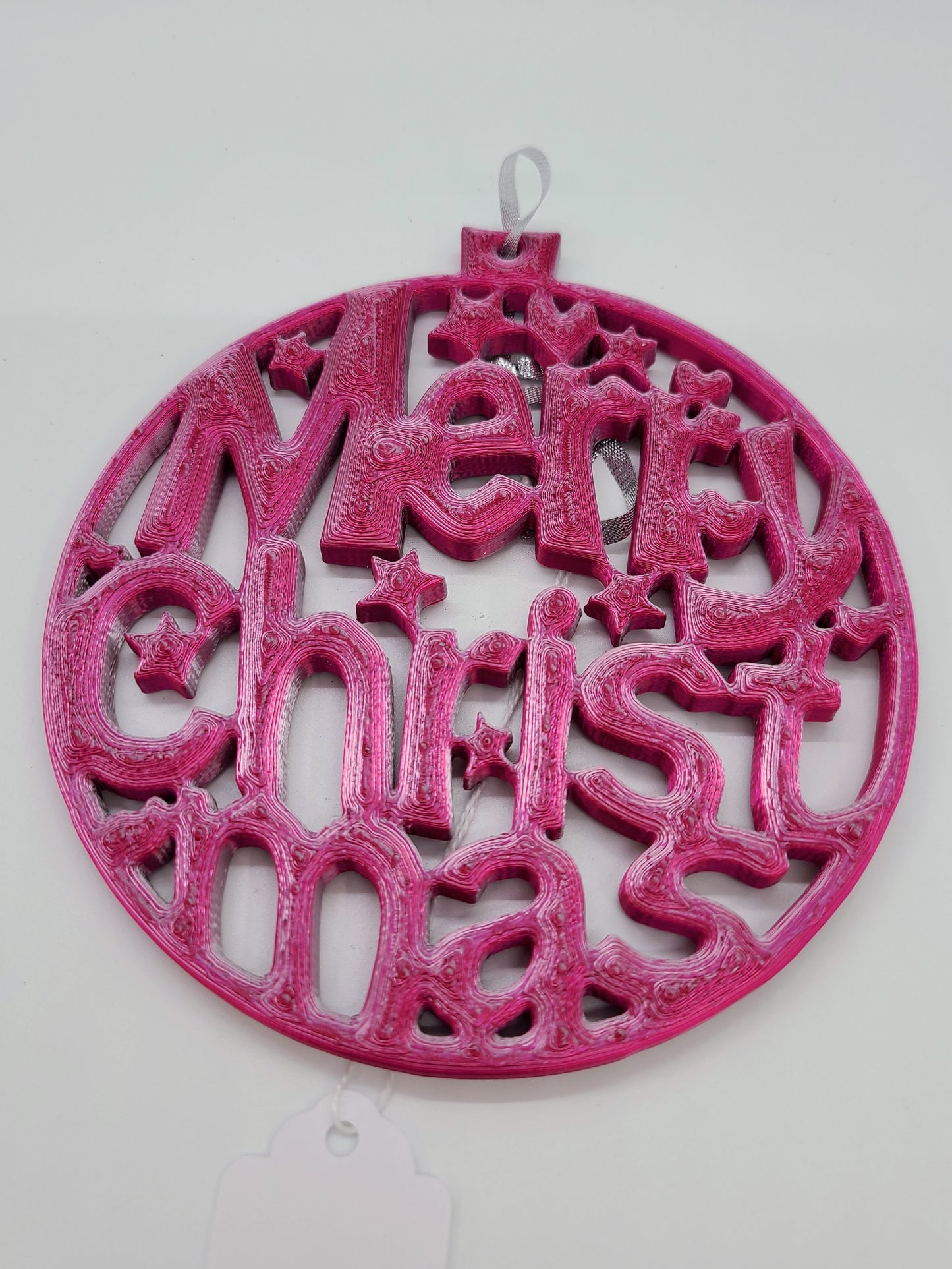 Merry Christmas ornament - Raspberry/Silver.