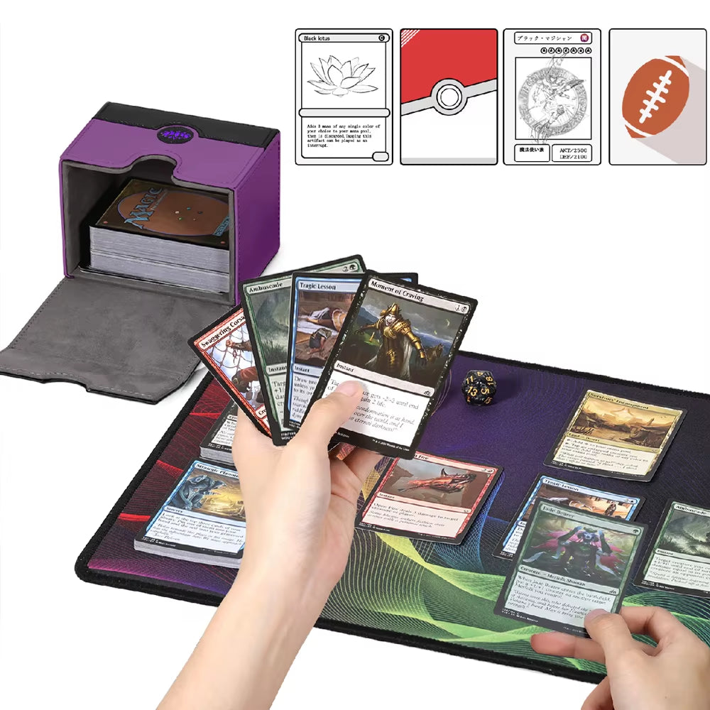 BP MTG Card Deck Box for Trading Cards,Sideload Commander Deck Box Fits 120+ Sleeved Cards,Pu Leather Card Storage Box for Magic