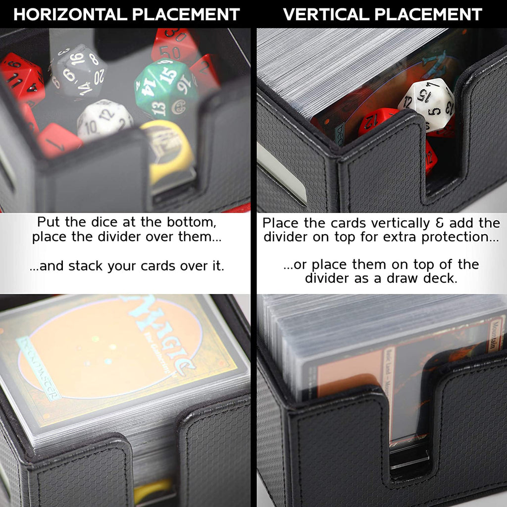 Black Citadel Deck Block - 100+ Commander MTG Deck Box for Cards - Card Box Holder for Cards, Dice and Tokens, Custom Deckbox Divider - Quiver Card Cases Compatible | TCG Card Deck Box