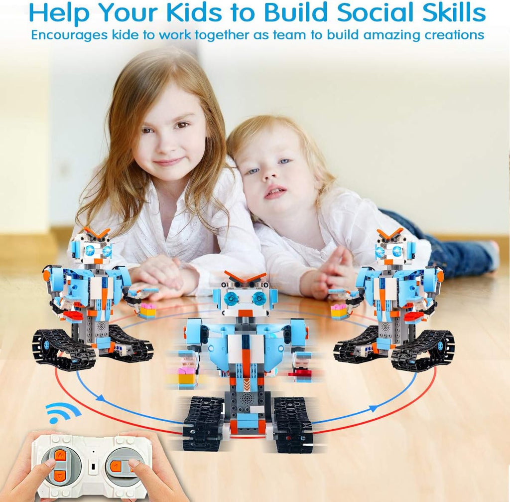 STEM Building Blocks Robot, Remote and APP Controlled Robot Creative Toys Educational Building Kits Intelligent Rechargeable Construction Building Robot Learning Toy Gift for Boys Girls