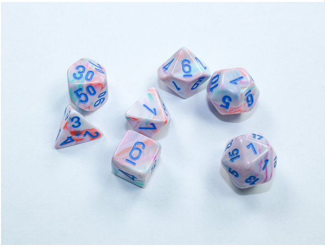 Festive: Mini-Polyhedral Pop Art/blue 7-Die set.