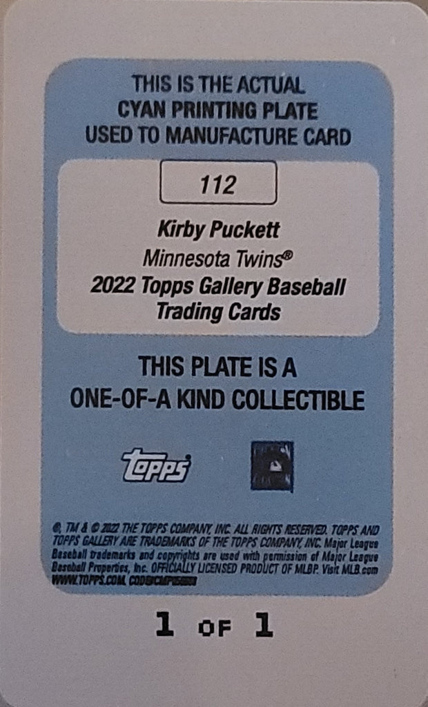 Topps 2022 Kirby Puckett Cyan Printing Plate 1 of 1.