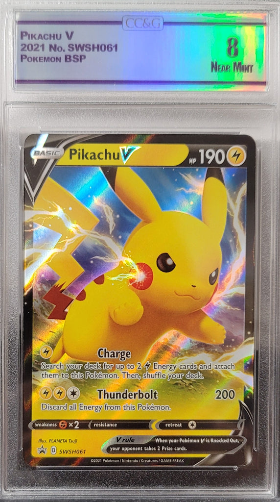 Electric Thunderbolt Pikachu V Card.