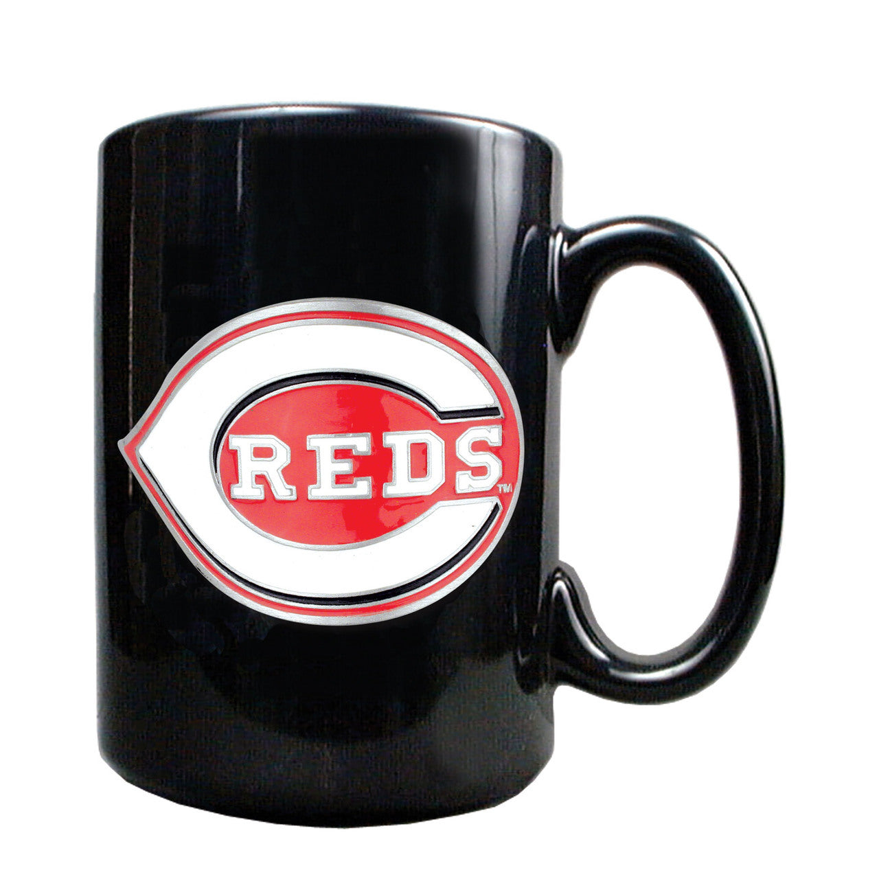 Cincinnati Reds 15oz Black Ceramic Mug.