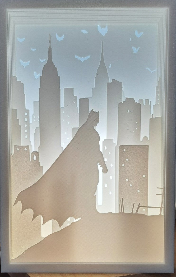 Batman Gotham City Skyline 3D Printed Lighted Shadowbox
