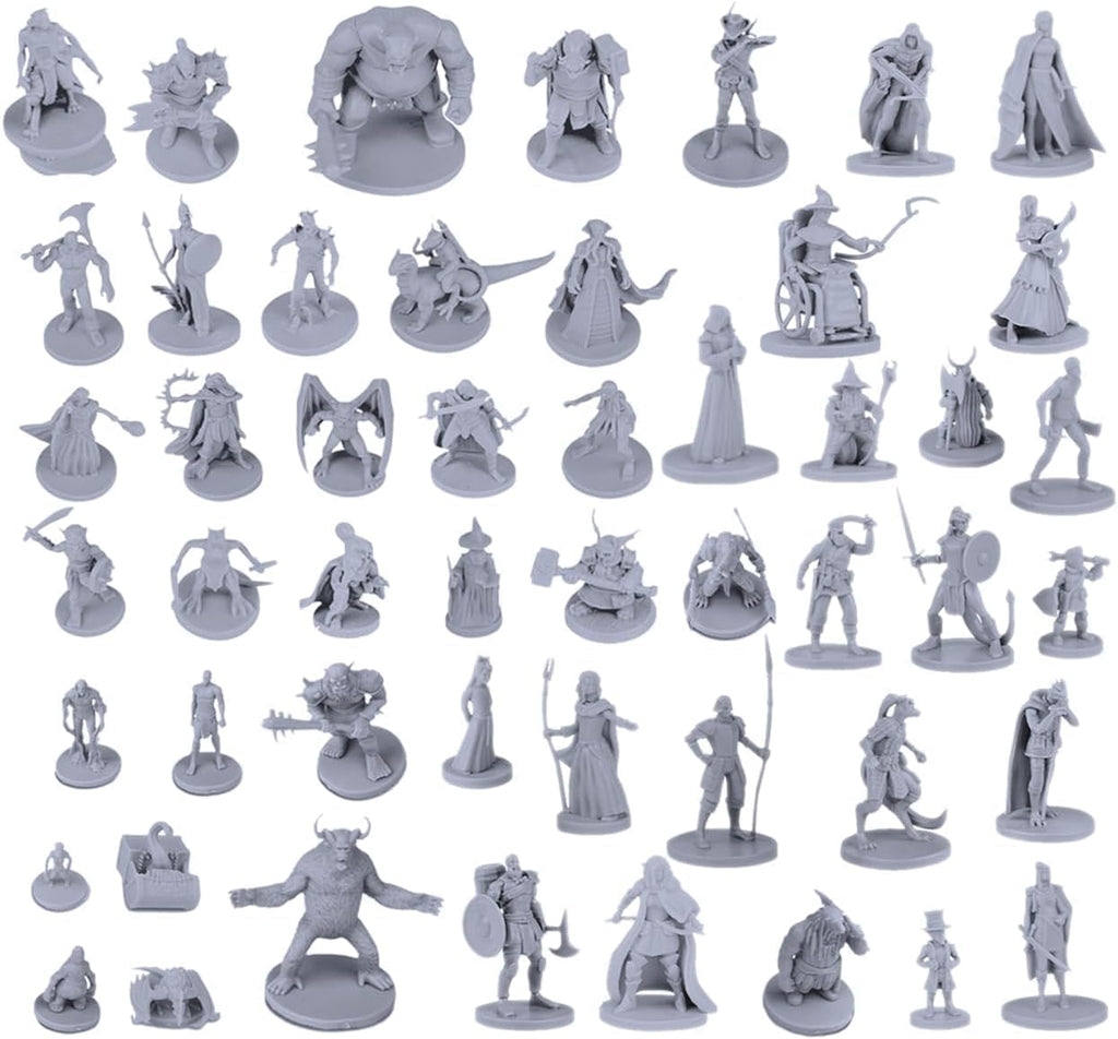 50 Unique Miniatures Fantasy Tabletop RPG Figures for Dungeons and Dragons, Pathfinder Roleplaying Games. Bulk Unpainted, Great for D&D
