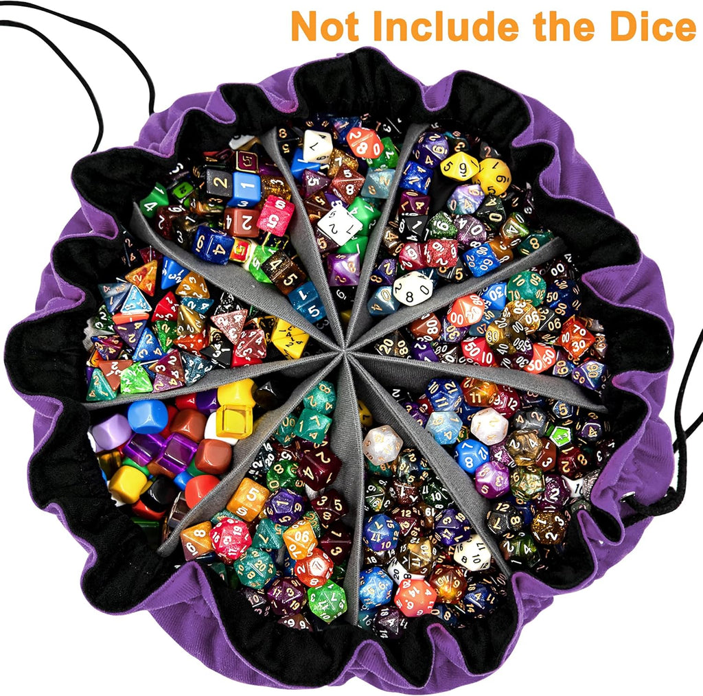 Large Dice Bag with Pockets Big Capacity Dice Bag Drawstring Dice Pouch DND Dice Storage Bag for RPG MTG Table Games, Hold over 300 Dice, Dark Violet