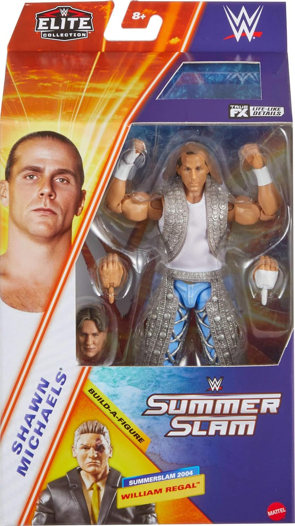 WWE Elite Collection Action Figure & Accessories, Premium Live Event Shawn Michaels Set, Summerslam with William Regal Build-A-Figure Parts