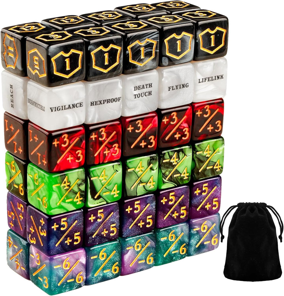 60 PCS MTG Dice Counters Keyword Counters Life Counter 1/+1 Counters Commander Buff Tokens 6 Sided Dice Set for MTG, TCG, Card Games Accessories