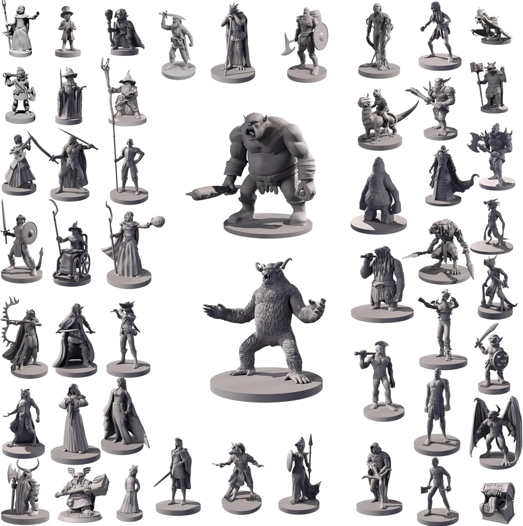 50 Unique Miniatures Fantasy Tabletop RPG Figures for Dungeons and Dragons, Pathfinder Roleplaying Games. Bulk Unpainted, Great for D&D