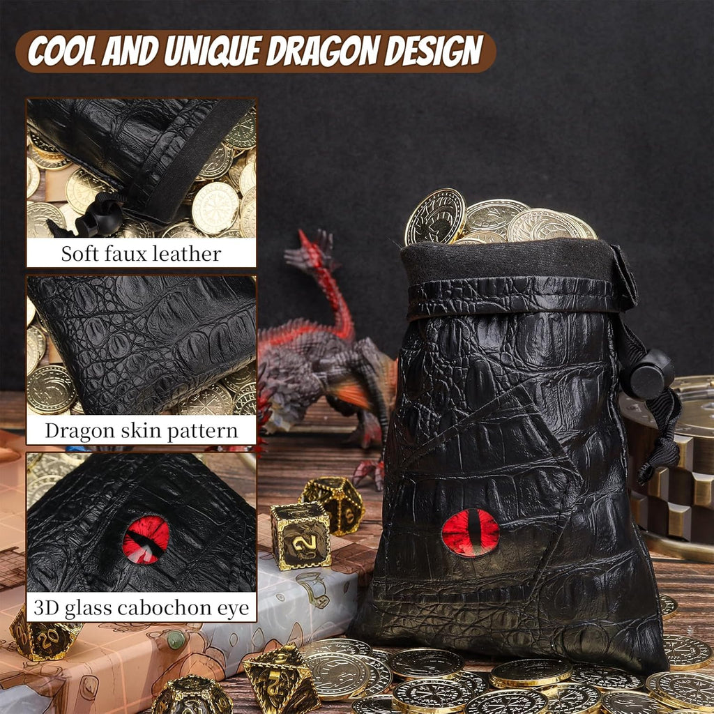 Drawstring Bag PU Leather Dice Pouch Perfect for RPG, D&D, Game