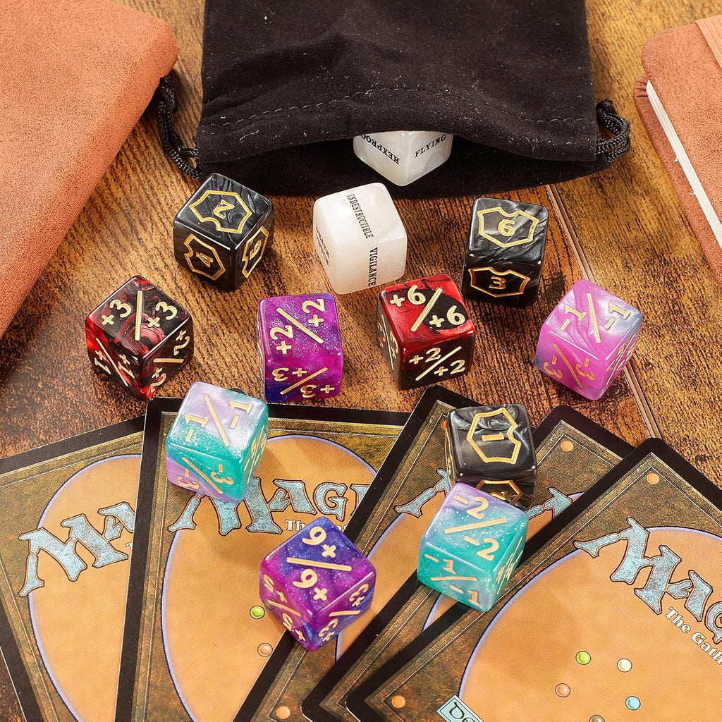 60 PCS MTG Dice Counters Keyword Counters Life Counter 1/+1 Counters Commander Buff Tokens 6 Sided Dice Set for MTG, TCG, Card Games Accessories