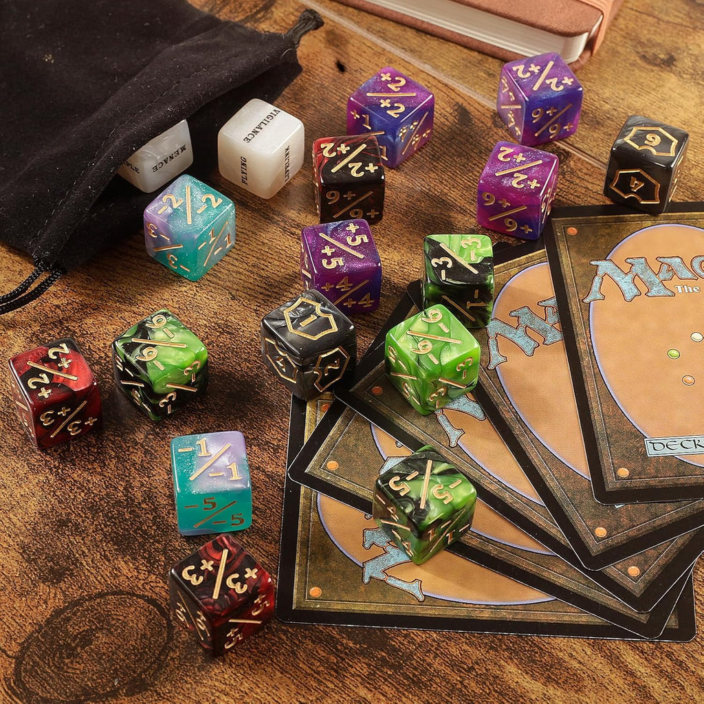 60 PCS MTG Dice Counters Keyword Counters Life Counter 1/+1 Counters Commander Buff Tokens 6 Sided Dice Set for MTG, TCG, Card Games Accessories