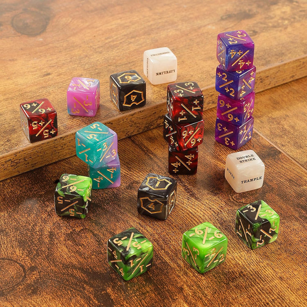 60 PCS MTG Dice Counters Keyword Counters Life Counter 1/+1 Counters Commander Buff Tokens 6 Sided Dice Set for MTG, TCG, Card Games Accessories