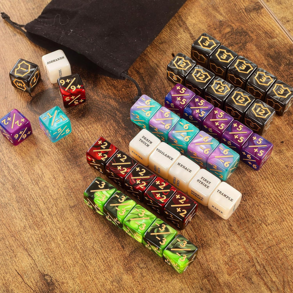 60 PCS MTG Dice Counters Keyword Counters Life Counter 1/+1 Counters Commander Buff Tokens 6 Sided Dice Set for MTG, TCG, Card Games Accessories