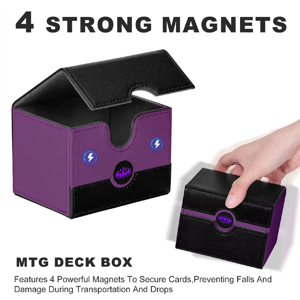 BP MTG Card Deck Box for Trading Cards,Sideload Commander Deck Box Fits 120+ Sleeved Cards,Pu Leather Card Storage Box for Magic