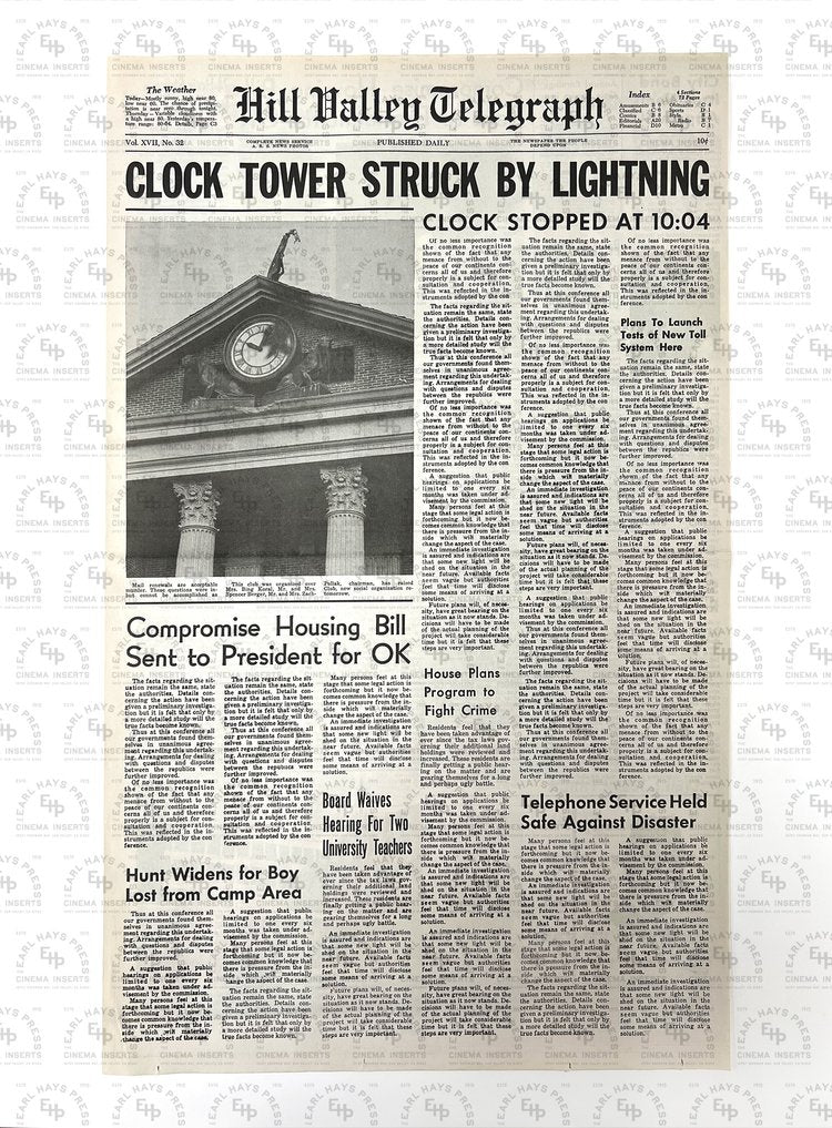 Back to the Future Clocktower Newspaper.