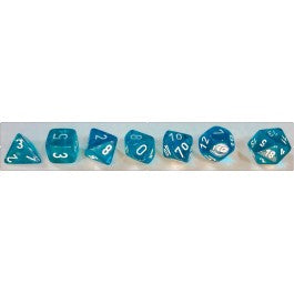 Translucent Polyhedral Teal/white 7-Die Set.