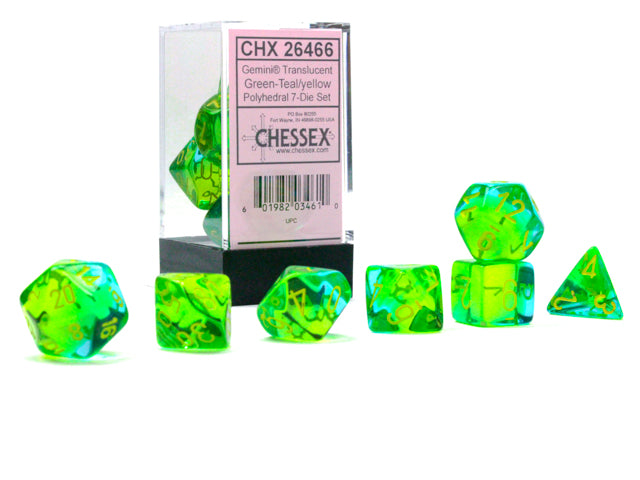 Chessex Gemini Translucent Green-Teal/Yellow 7 Die Set.