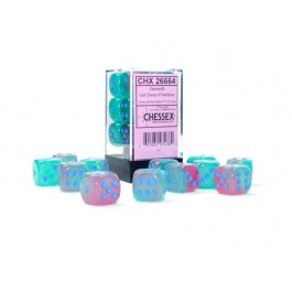 Chessex Gemini Gel Green-Pink/Blue Luminary 16MM D6 Dice Block.