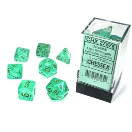 Chessex Borealis Polyhedral Light Green/gold Luminary 7-Die Set.