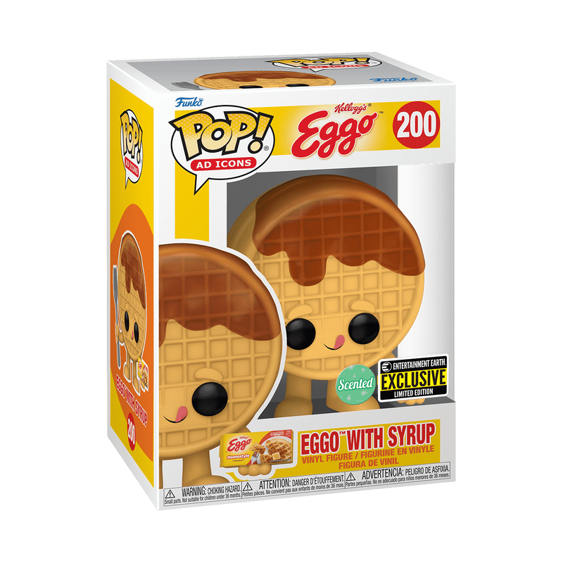 Funko Pop! Ad Icons 200th Anniversary Edition Kellogg's Eggo with Syrup vinyl figure in its original packaging, featuring a waffle character with brown syrup and a cute face.