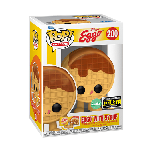 Funko Pop! Ad Icons 200th Anniversary Edition Kellogg's Eggo with Syrup vinyl figure in its original packaging, featuring a waffle character with brown syrup and a cute face.