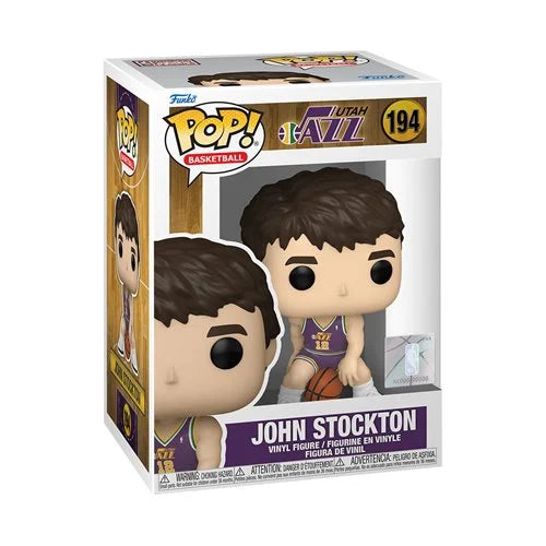 Funko Pop! Vinyl Figure of John Stockton in a Utah Jazz uniform, packaged in a window display box.