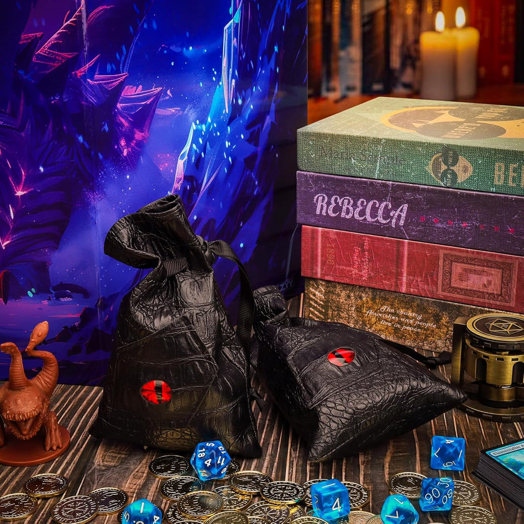 Drawstring Bag PU Leather Dice Pouch Perfect for RPG, D&D, Game