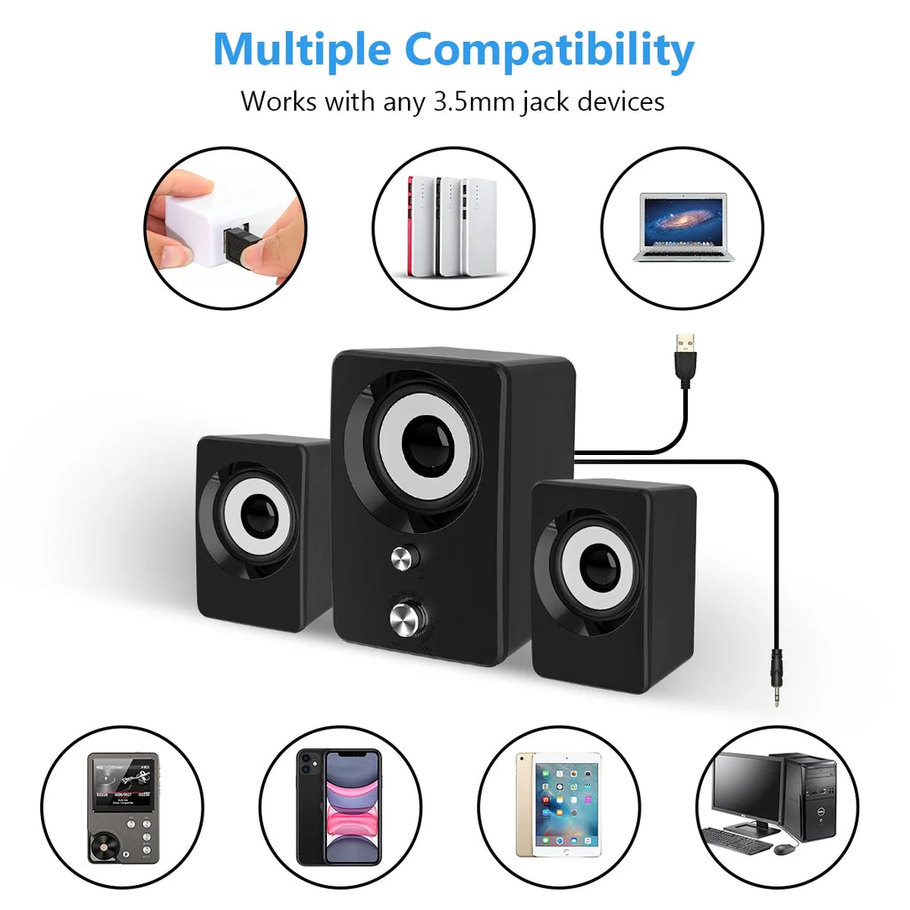 Wired Computer Speakers with Subwoofer 2.1 for Desktop, Laptop, USB Powered and 3.5Mm-Aux