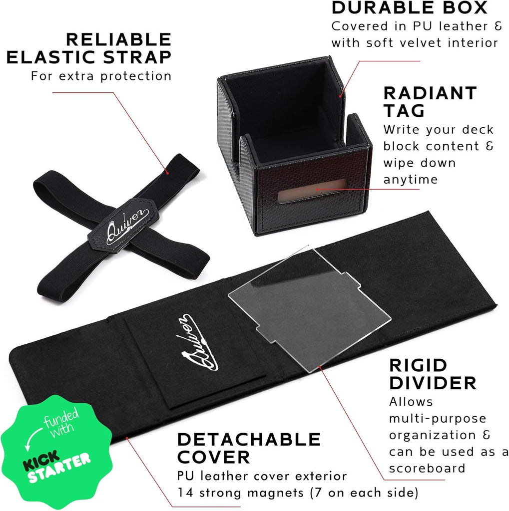 Black Citadel Deck Block - 100+ Commander MTG Deck Box for Cards - Card Box Holder for Cards, Dice and Tokens, Custom Deckbox Divider - Quiver Card Cases Compatible | TCG Card Deck Box