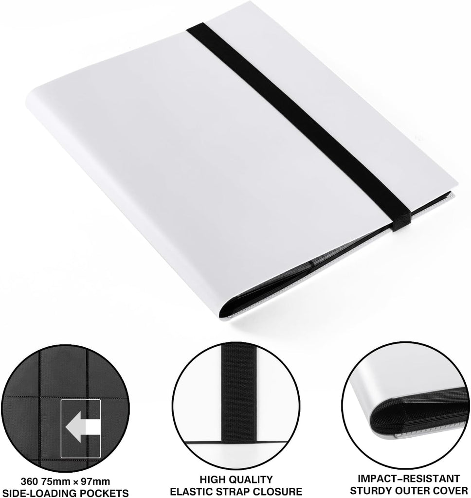 Card Binder, 9 Pockets Trading Card Album Folder, 360 Side Loading Pocket Binder for Sports&Game Cards, MTG and Other TCG, White