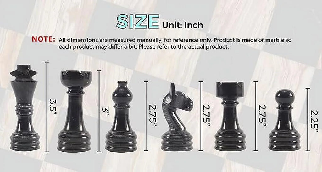 Marble Chess Pieces Black & Multi Green 3.5 Inch King Figures Handmade 32 Chess Figures - Suitable for 16-20 Inch Chess Game - Board Games