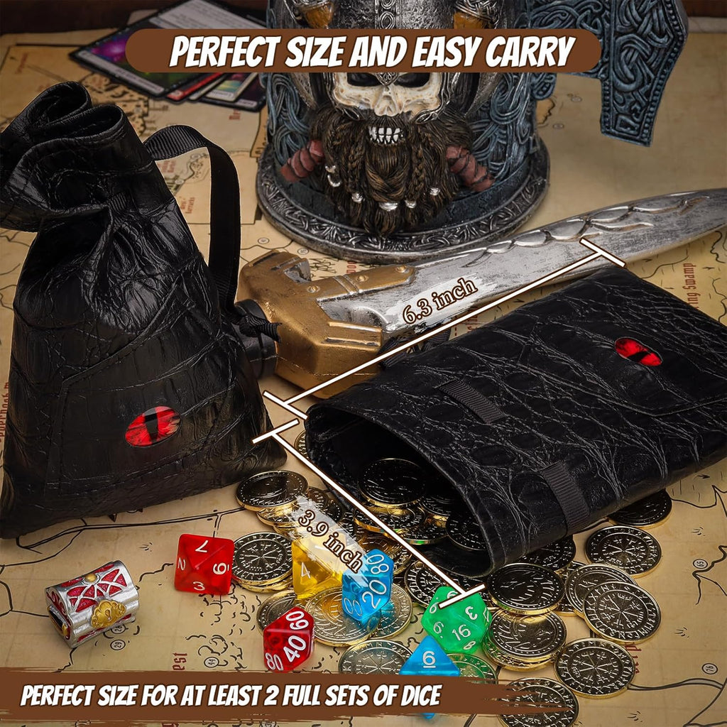 Drawstring Bag PU Leather Dice Pouch Perfect for RPG, D&D, Game