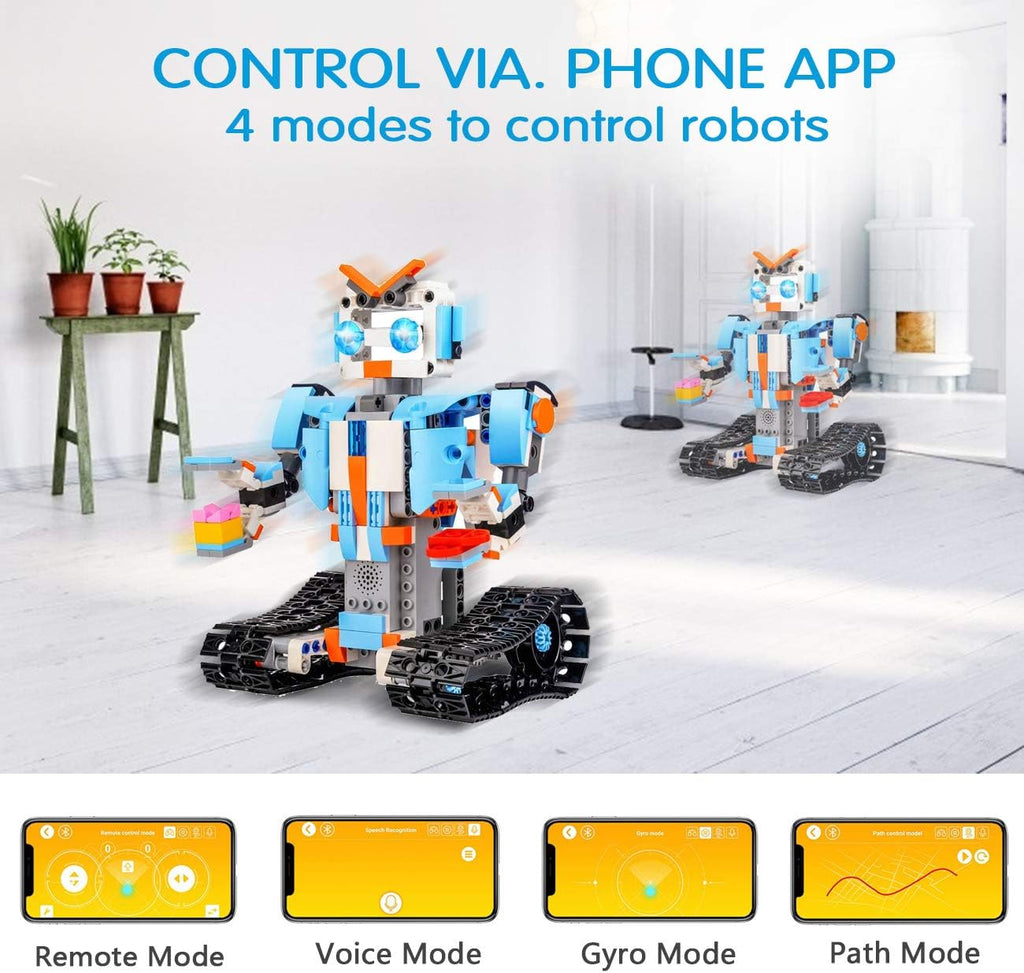 STEM Building Blocks Robot, Remote and APP Controlled Robot Creative Toys Educational Building Kits Intelligent Rechargeable Construction Building Robot Learning Toy Gift for Boys Girls
