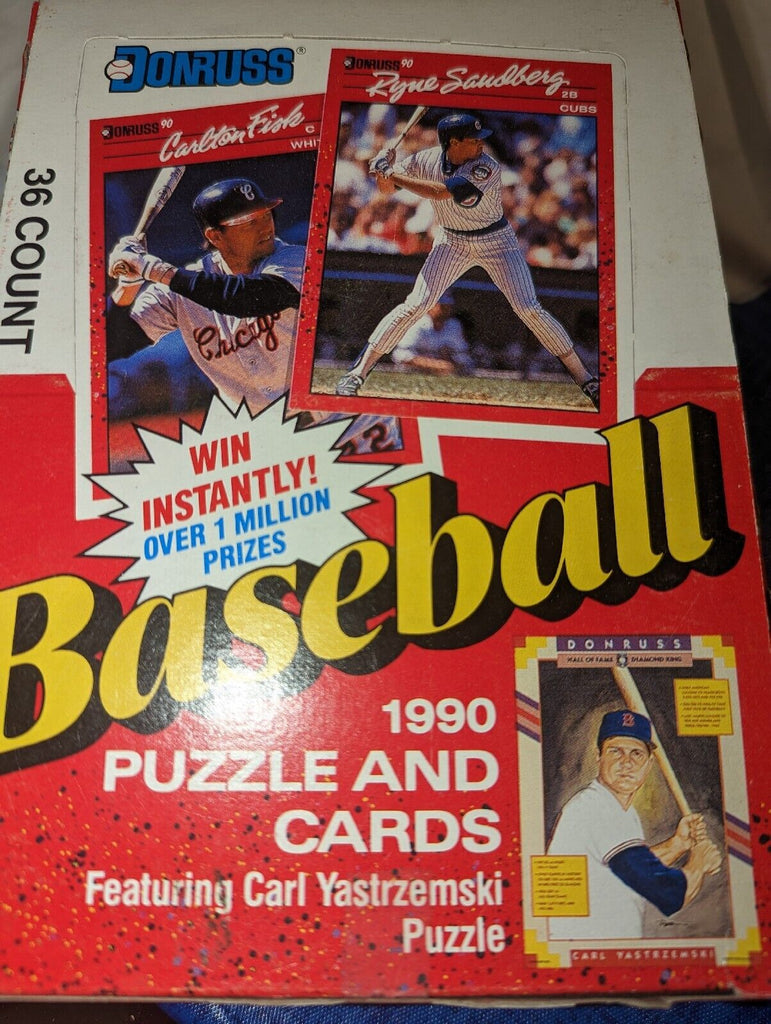 Donruss 1990 Baseball Puzzle and Cards - 36 Count- Open Box - Sealed Packs-.