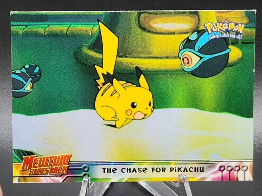 Pokemon Card THE CHASE FOR PIKACHU #28 Mewtwo Strikes Back Blue Logo
