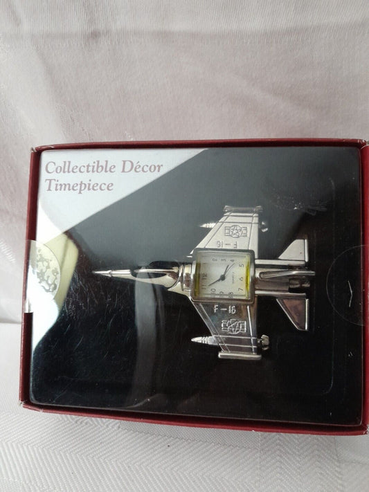USAF F-16 Fighter Jet Airplane Desk Clock stainless steel.