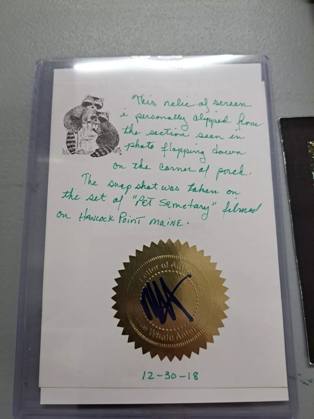 Pet Sematary Authentic Porch Screen Swatch With LOA