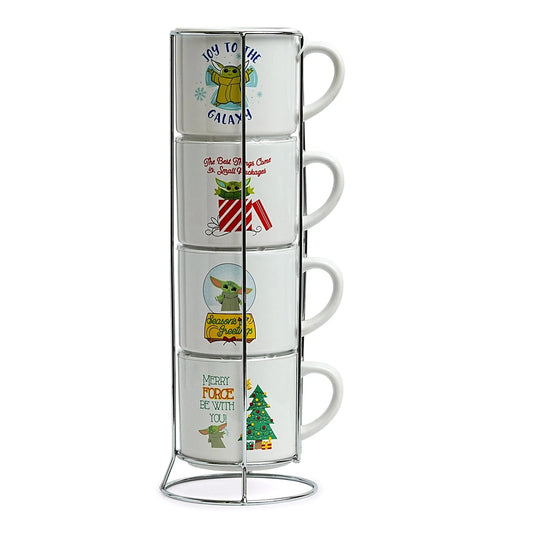 Star Wars Grogu Holiday Cuteness 4-Piece 10oz Stackable Ceramic Mug Set