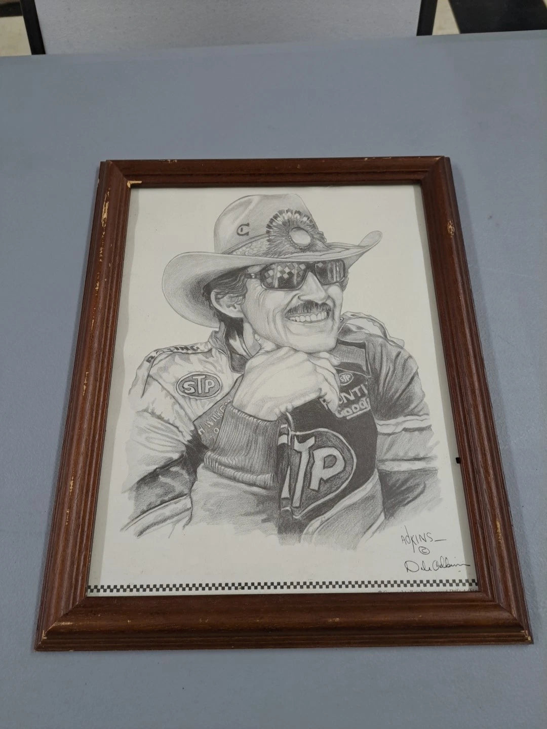 Dale Adkins Art Richard Petty STP Framed Picture Drawing Nascar