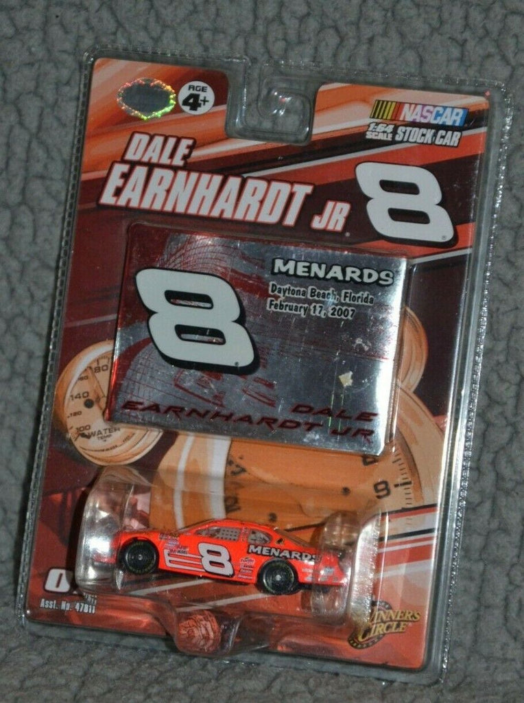 2007 #8 Dale Earnhardt Jr. Menards Daytona Beach 1/64 Diecast car & trading card.