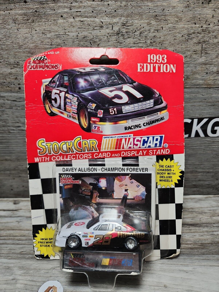 1993 Racing Champions #28 Davey Allison 1:64 Scale PLUS COLLECT CARD & STAND NEW.
