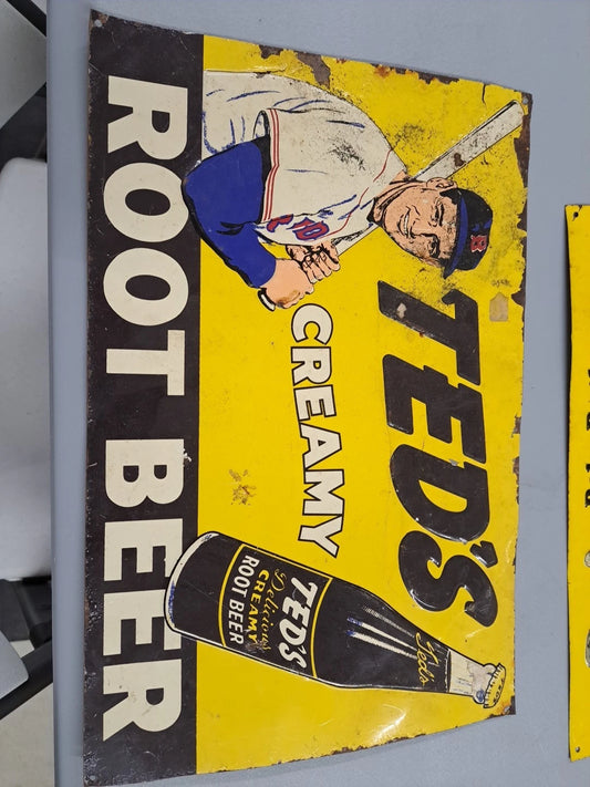 Ted Williams Ted's Creamy Root Beer Metal Sign Red Sox 15x10