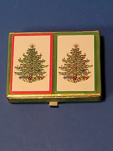 Vintage Pair CHRISTMAS TREE Playing Cards Decks Velvet Gold Trim Box CUTHBERTSON