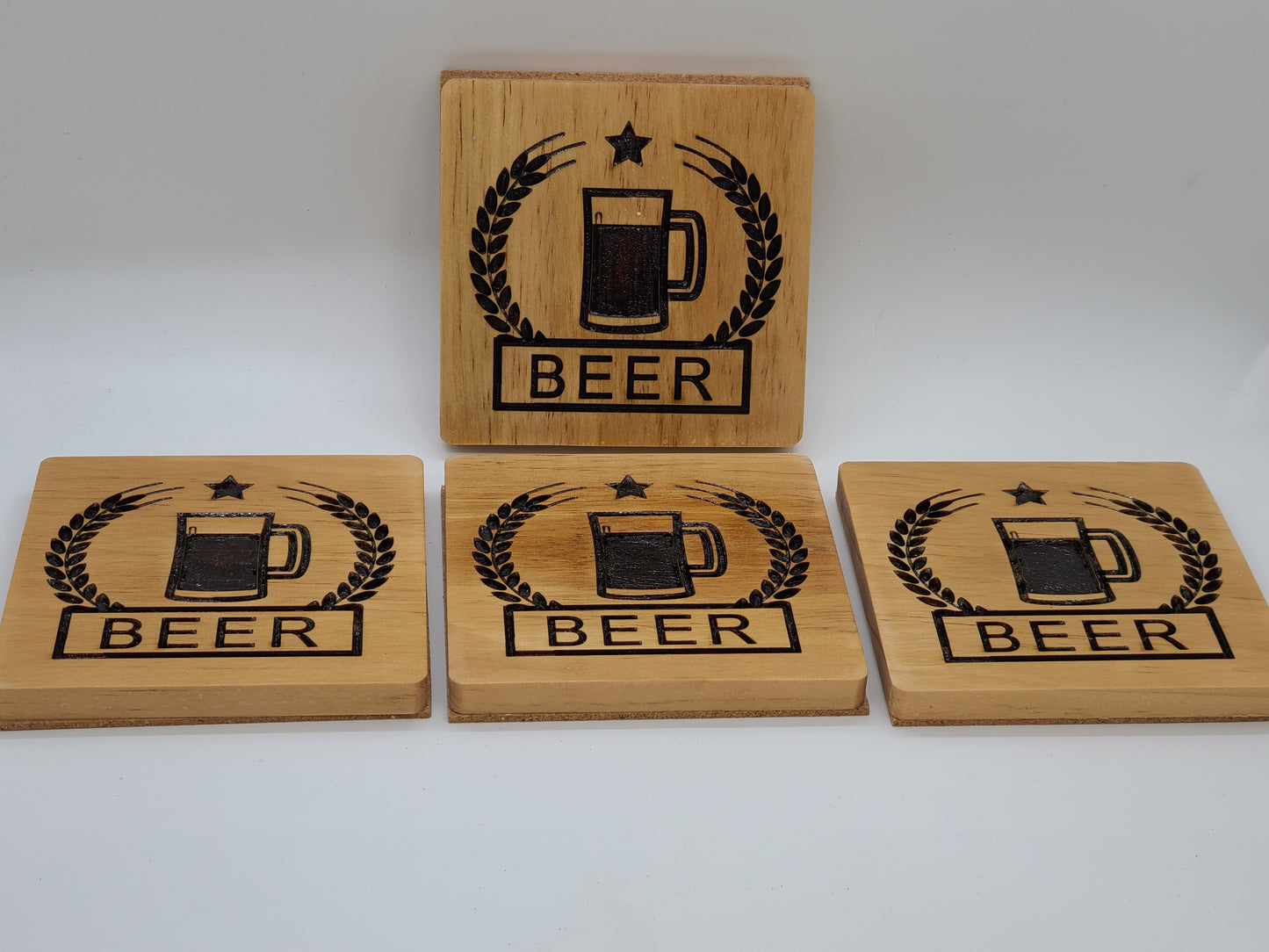 Beer Coasters, Laser engraved, set of 4.